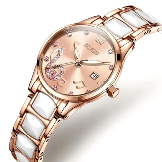 OLEVS 3605 RoseGold Stainless Steel Ceramics Analog Wrist Watch For Women - RoseGold